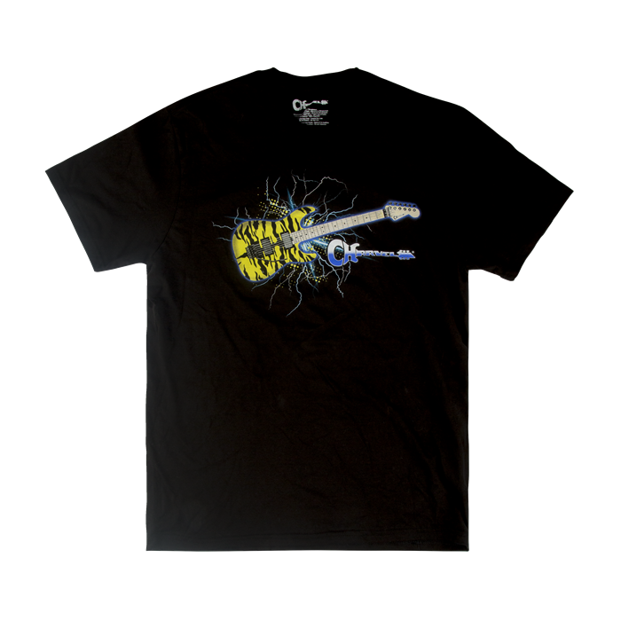 Charvel Satchel Yellow Bengal Guitar Graphic Men's Tee T-Shirt Black, LARGE (L)