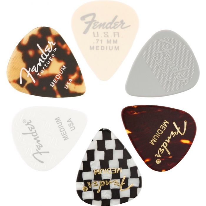 Fender Guitar Picks 351 Shape, Material Color Medley Mix Set, MEDIUM (6 PACK)