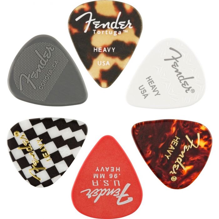 Fender Guitar Picks 351 Shape, Material Color Medley Mix Set, HEAVY (6 PACK)