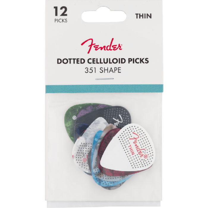 Genuine Fender 351 Dotted Celluloid Guitar Picks, 12-Pack, THIN, 198-0200-100