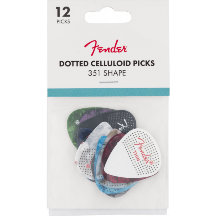 Genuine Fender 351 Dotted Celluloid Guitar Picks, 12-Pack, MEDIUM, 198-0200-300