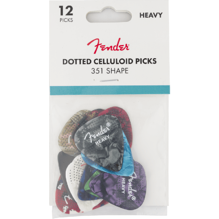 Genuine Fender 351 Dotted Celluloid Guitar Picks, 12-Pack, HEAVY, 198-0200-500