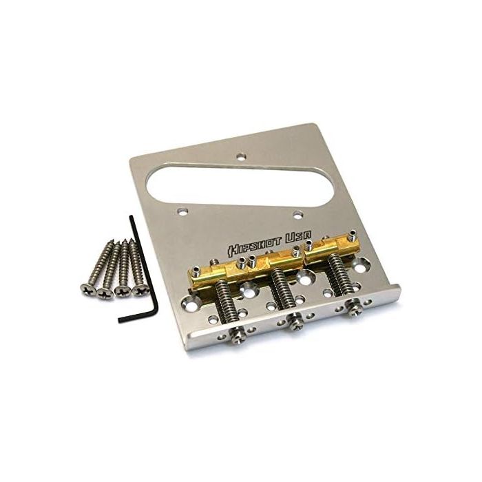 Hipshot 4-Hole 3-Compensated Saddle Telecaster Bridge - STAINLESS STEEL CHROME