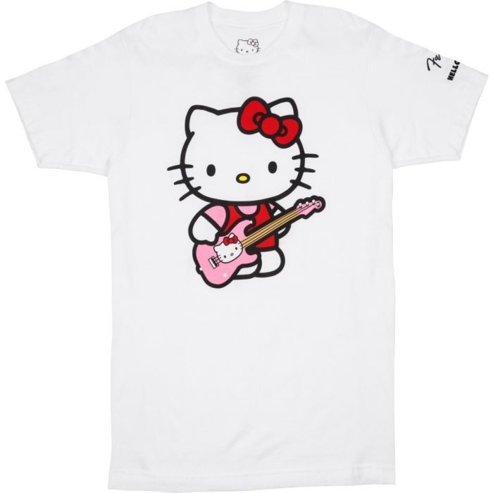 Fender X Hello Kitty Official Sleeve Hit Logo Tee/T-Shirt, White, LARGE (L)