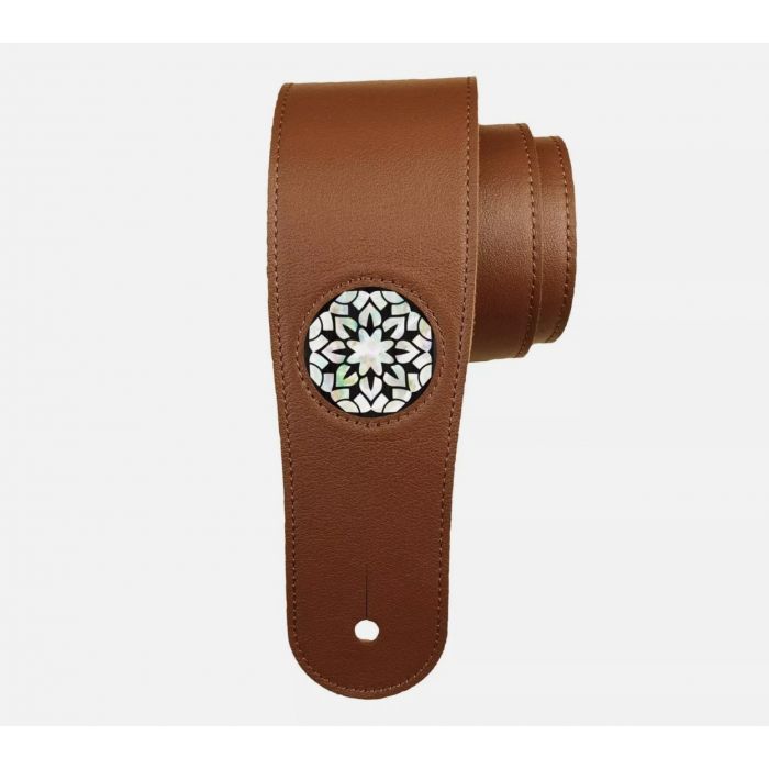 Thalia Brown Leather Guitar Strap with Pearl Star Gazer Inlay