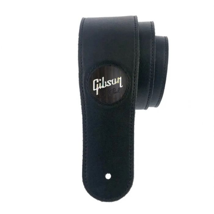 Thalia X Gibson Black Italian Leather Guitar Strap w/ Ebony Pearl Logo Inlay