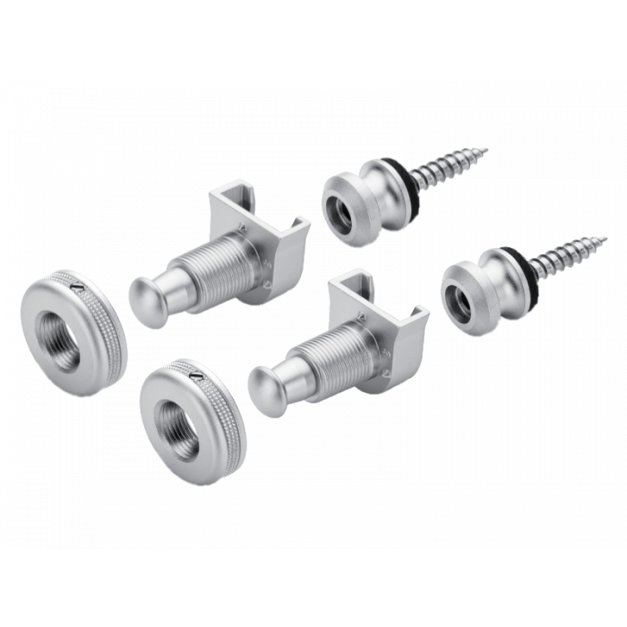 Genuine Schaller SATIN CHROME S-Lock Guitar Strap Locks Pair/Set, Made in Germany