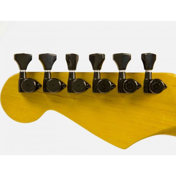 Hipshot BLACK 6-InLine Grip-Lock Open STAGGERED Locking Guitar Tuners + UMP