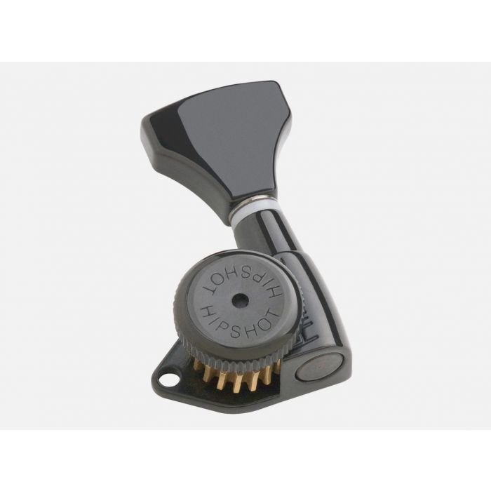 Hipshot LEFTY/LEFT-HANDED BLACK 6-InLine Grip-Lock Open STAGGERED Locking Tuners