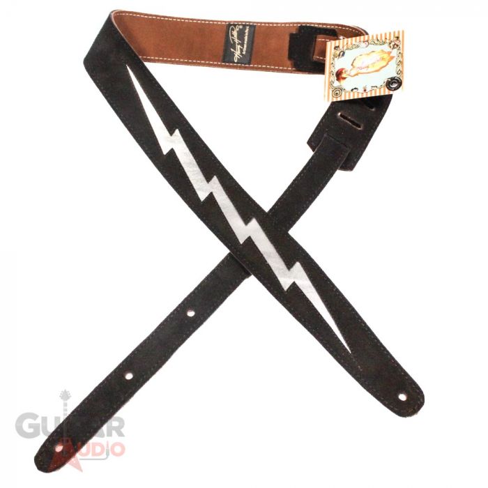 Henry Heller Garment Leather, 2" Wide Guitar Strap, Silver Bolt