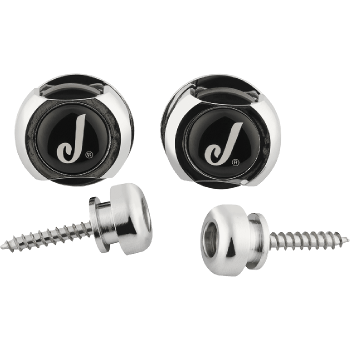 Genuine Jackson J LOGO CHROME Guitar Strat/Tele Straplocks Strap Locks Set