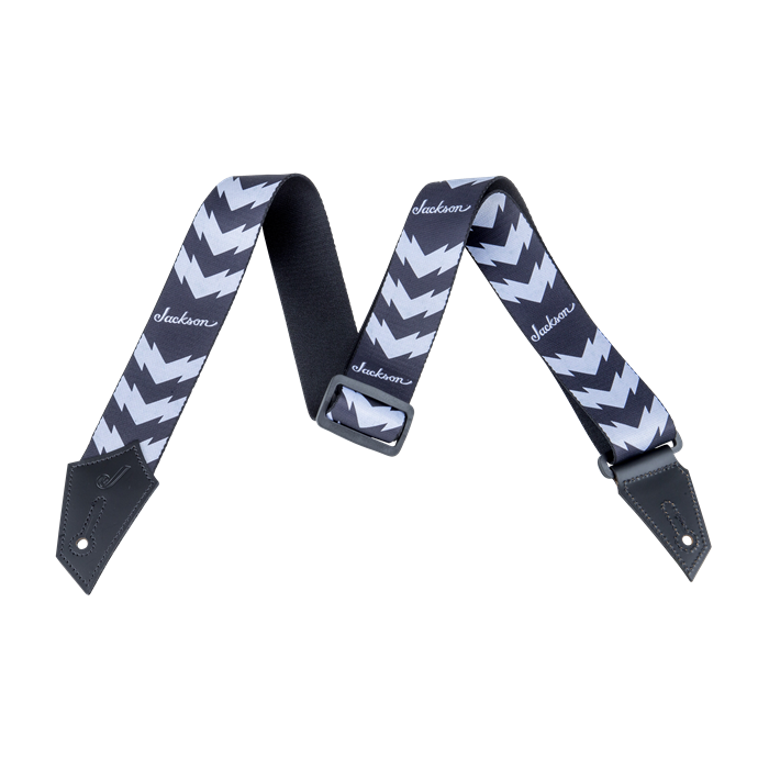 Genuine Jackson Logo Guitar Strap with Double V Pattern, Black/White