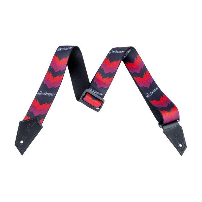 Genuine Jackson Logo Guitar Strap with Double V Pattern, Black/Red