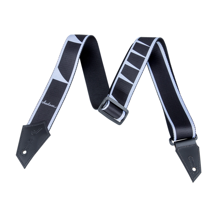 Genuine Jackson Logo Guitar Strap with Sharkfin Inlay Pattern, Black/White