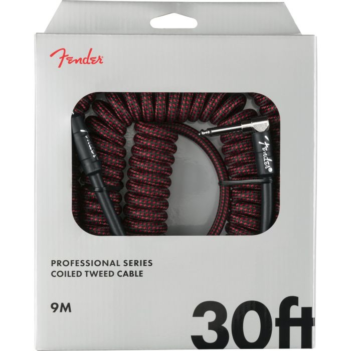 Fender Coiled Guitar/Instrument Cable, RED TWEED, Straight to Right-Angle 30'ft