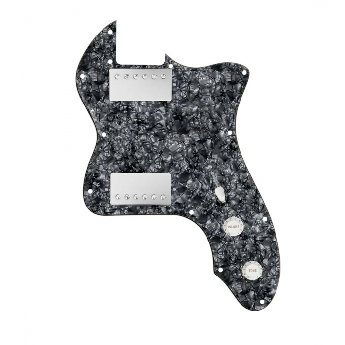 920D Custom 72 Thinline Tele Loaded Pickguard With Nickel Roughneck Humbuckers, White Knobs, and Black Pearl Pickguard