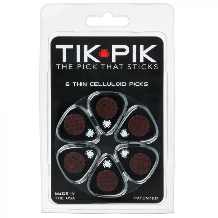 TIK PIK USA Stick-On Celluloid Guitar Picks, Black, 6-Pack, THIN