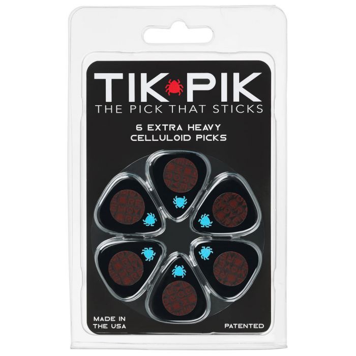 TIK PIK USA Stick-On Celluloid Guitar Picks, Black, 6-Pack, EXTRA HEAVY