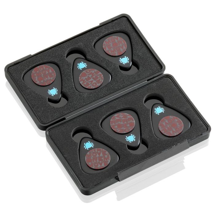 TIK PIK Stick-On Celluloid Guitar Pick, Black, 6-Pack, EXTRA HEAVY With Case