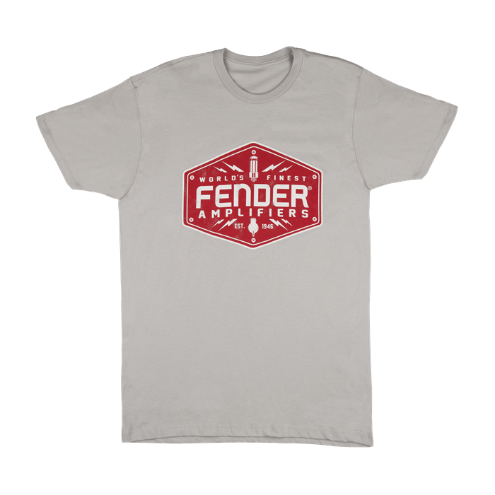 Genuine Fender Guitars Bolt Down Mens Logo T-Shirt - Gray - S, Small