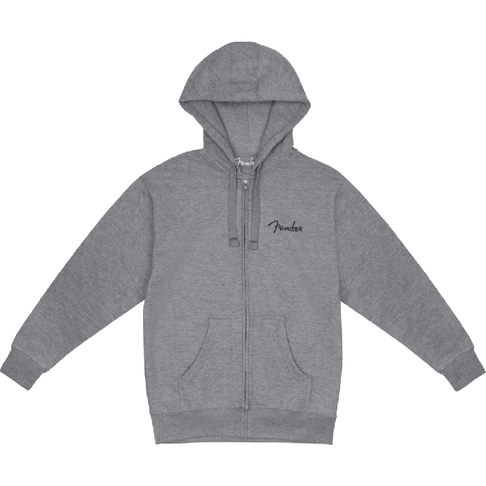 Fender Guitars Spaghetti Logo Zip Front Hoodie, Athletic Gray, S, Small
