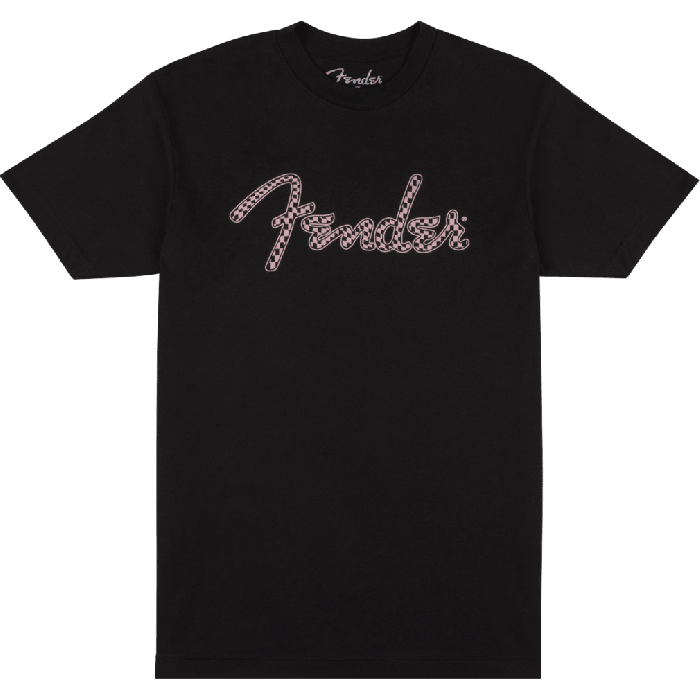 Fender Guitars Spaghetti Logo Wavy Checker Tee, Pink Checker, XL, X-Large