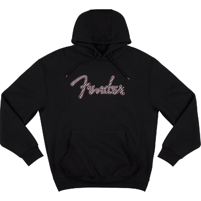 Fender Spaghetti Logo Checker Hoodie, Black/Wavy Pink Checker, XL, X-Large