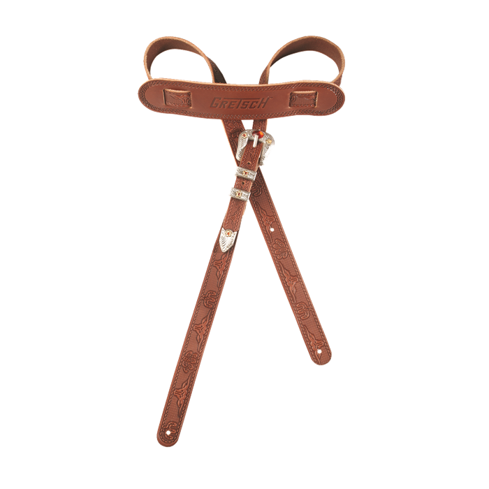 Genuine Gretsch Vintage Tooled Leather Adjustable Guitar Strap, (Walnut)