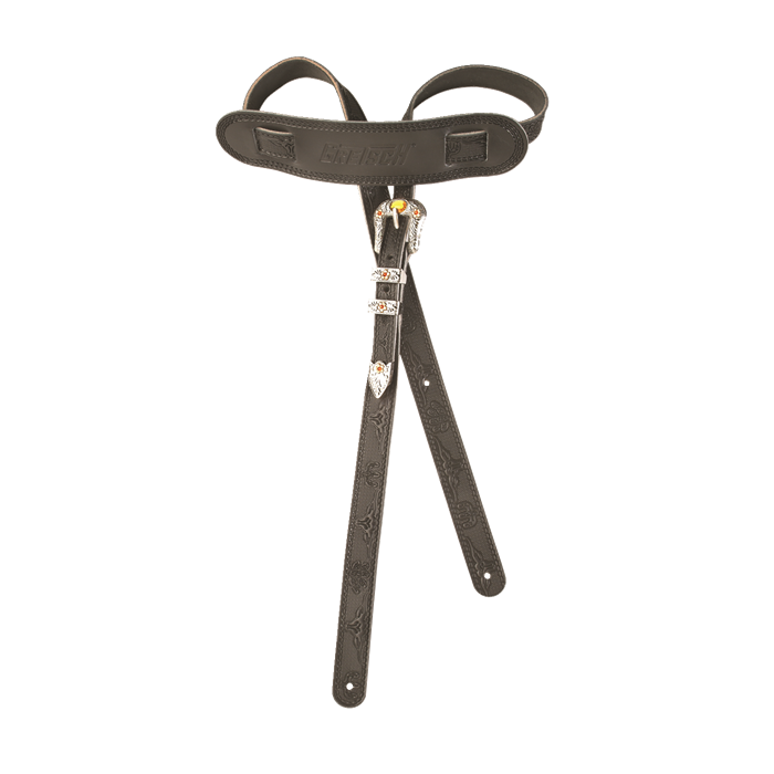 Genuine Gretsch Vintage Tooled Leather Adjustable Guitar Strap, (Black)