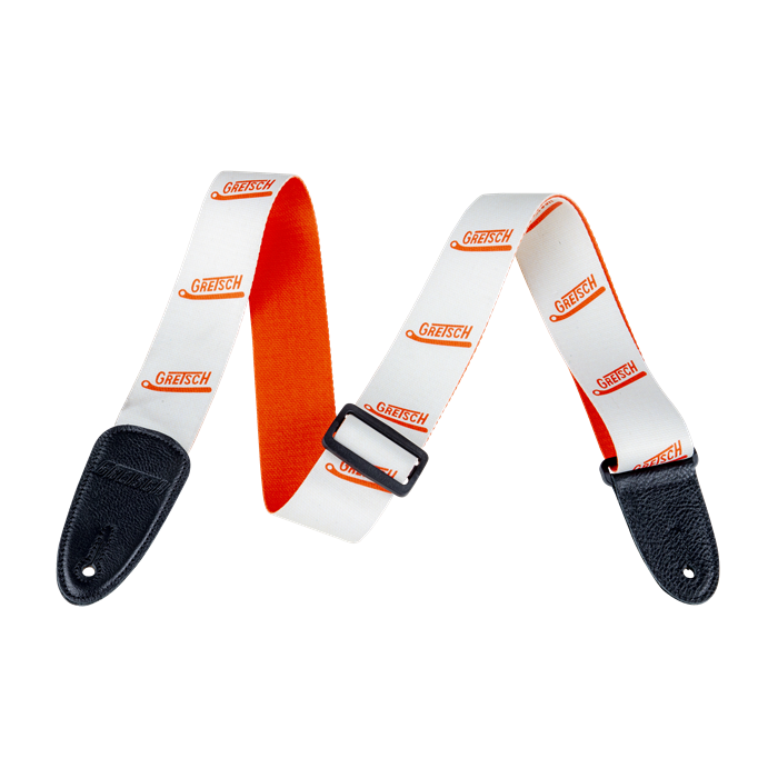 Genuine Gretsch Logo Vibrato Arm Pattern Guitar Strap, White/Orange