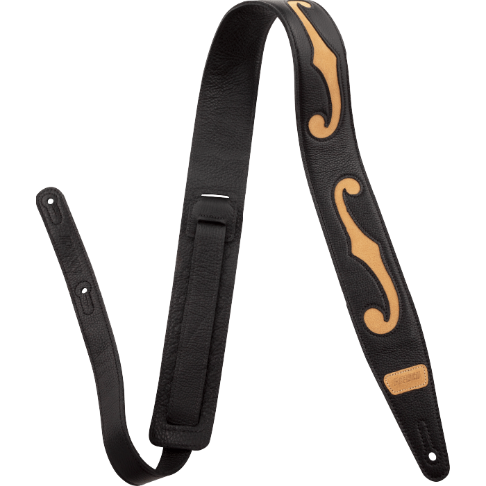 Gretsch F-Holes Leather Guitar Strap, Black and Tan, 3" Wide