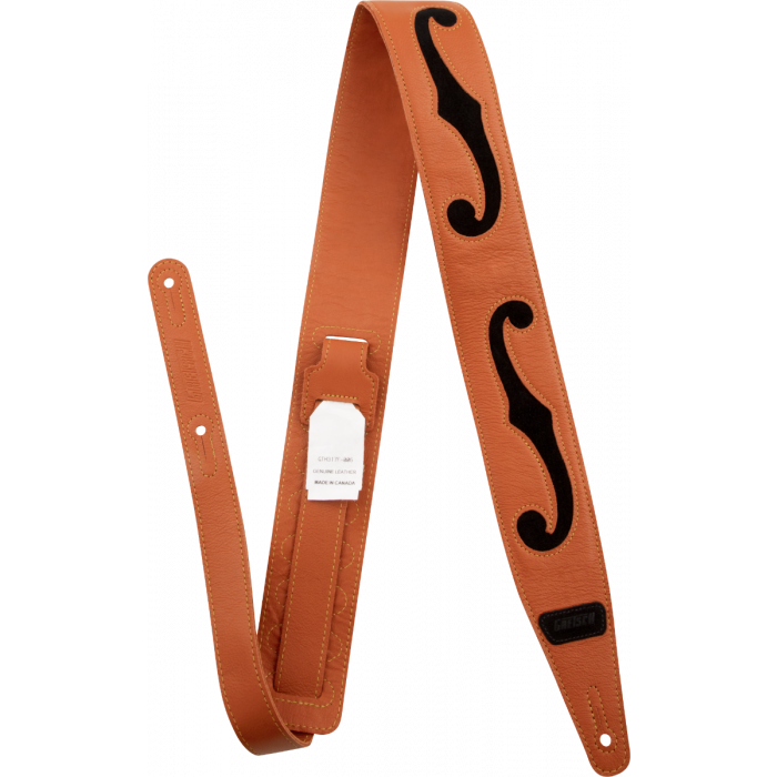 Gretsch F-Holes Leather Guitar Strap, Orange and Black, 3" Wide