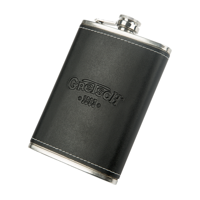 Gretsch Guitars 1883 Logo Flask, Stainless Steel & Black Leather, Musician Gift