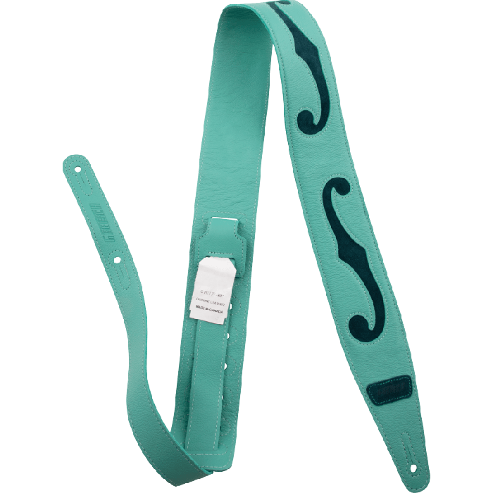 Gretsch F-Holes Leather Guitar Strap, Surf Green and Dark Green, 3" Wide