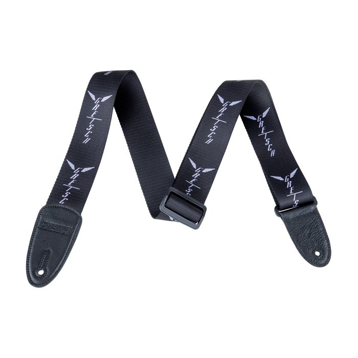 Genuine Gretsch Wing Logo Pattern Guitar Strap, Black with Gray Logos