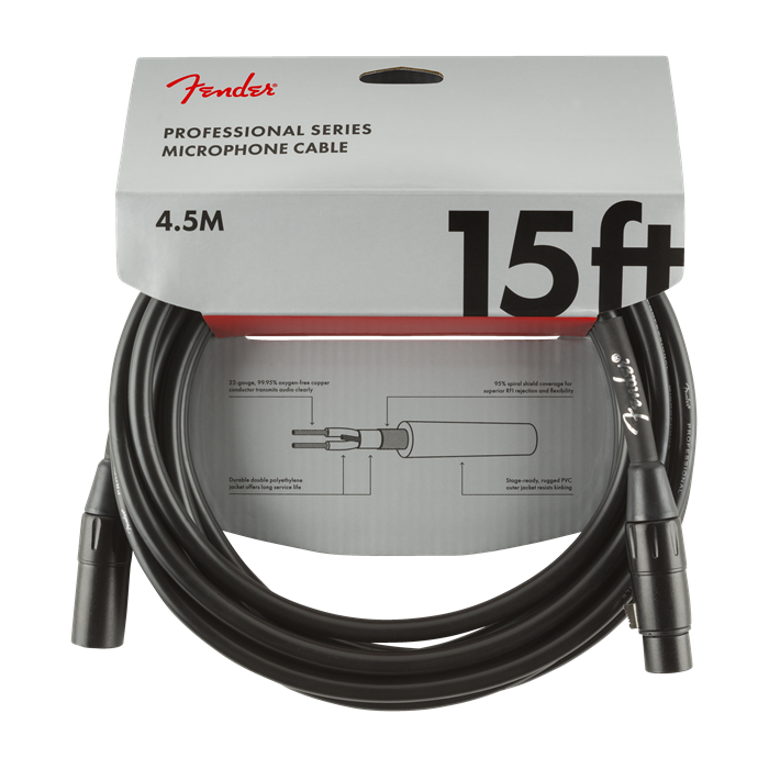 Fender Professional Series Pro Audio XLR Black Microphone/Mic Cable - 15' ft