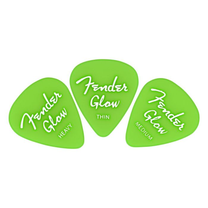 Genuine Fender Glow-in-The-Dark 351-Shape Guitar Picks, Heavy/Medium/Thin 12-Pack