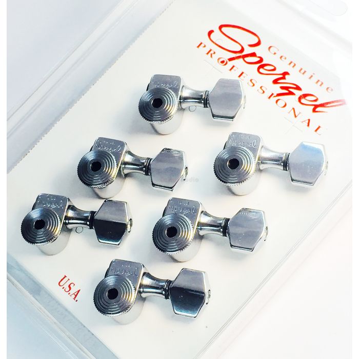 Sperzel 6-In-Line Trimlok Locking Guitar Tuners Staggered Pegs - CHROME PLATED