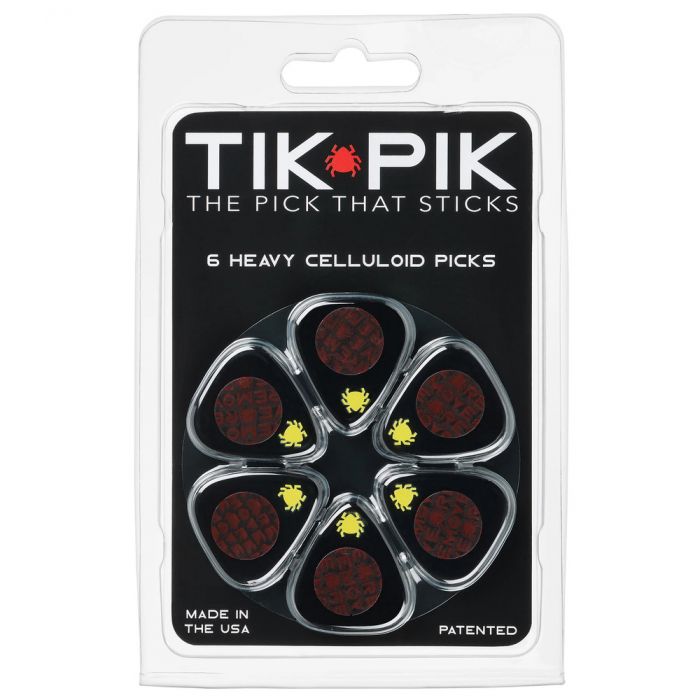 TIK PIK USA Stick-On Celluloid Guitar Picks, Black, 6-Pack, HEAVY