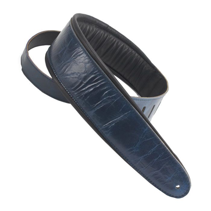 Henry Heller Luxe Padded Leather, 3.5" Wide Guitar Strap, Blue/Black