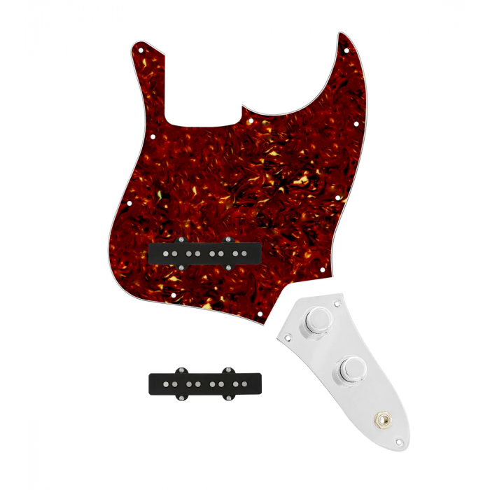 920D Custom Jazz Bass Loaded Pickguard With Drive (Hot) Pickups, Tortoise Pickguard, and JB-CON-C Control Plate