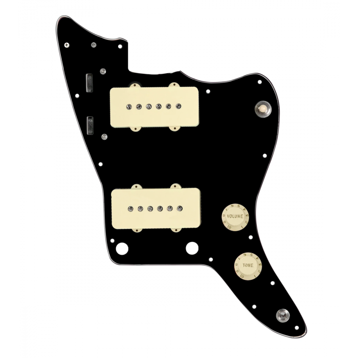 920D Custom JM Grit Loaded Pickguard for Jazzmaster With Aged White Pickups and Knobs ,  Black Pickguard, and JMH-V Wiring Harness