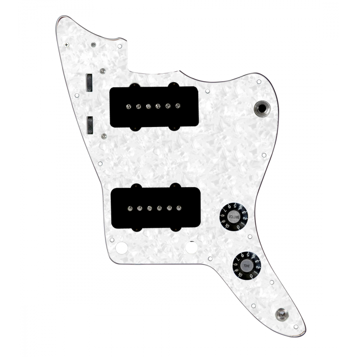 920D Custom JM Grit Loaded Pickguard for Jazzmaster With Black Pickups and Knobs ,  White Pearl Pickguard, and JMH-V Wiring Harness
