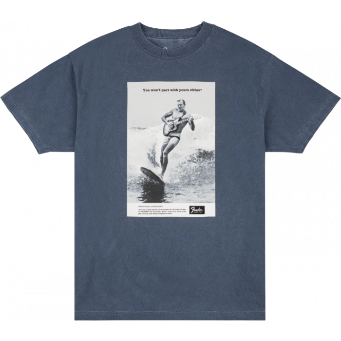 Genuine Fender Guitars Vintage Ad Surfer Tee, Ocean, S, Small