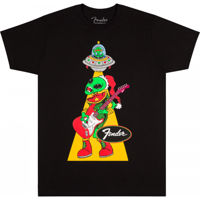 Genuine Fender Ugly Christmas Tee, Alien, Black, L, Large