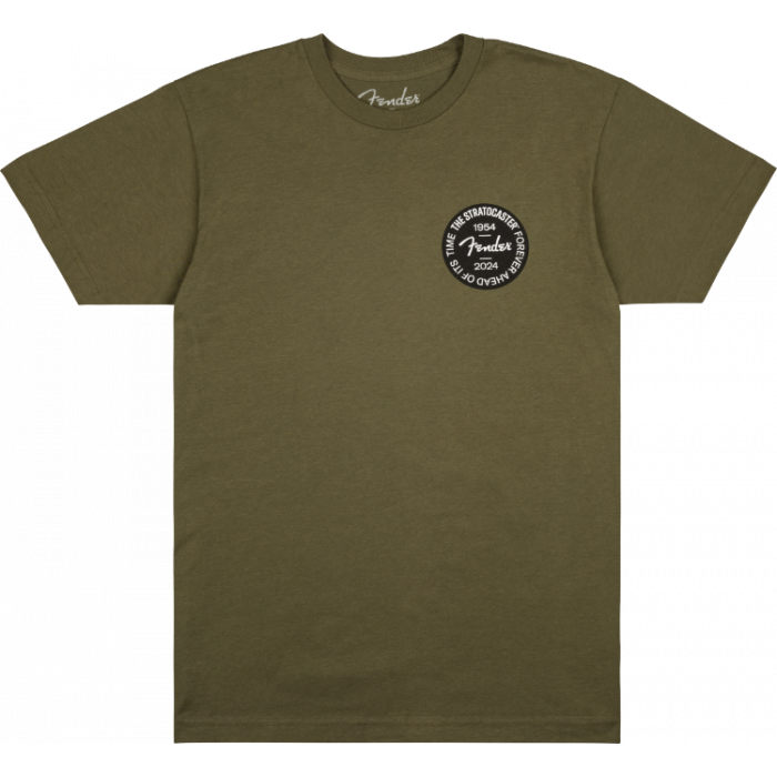 Genuine Fender Stratocaster 70th Anniversary Badge Tee, Olive, L, Large