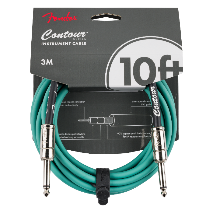 Fender Contour Series Guitar/Instrument Cable, Straight, 10' ft, Sherwood Green