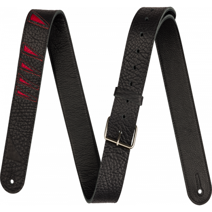 Jackson LEATHER Shark Fin Pattern Guitar Strap, Red and Black, 2" Wide