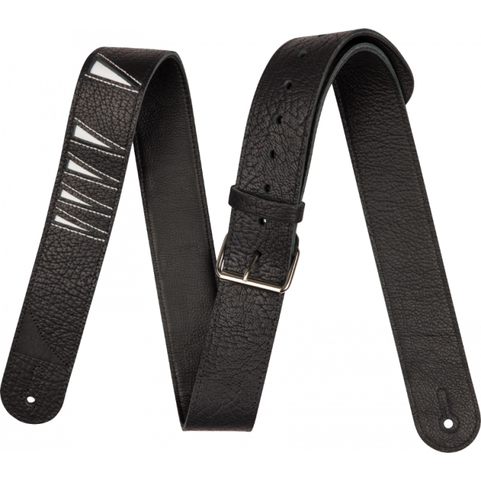 Jackson LEATHER Shark Fin Pattern Guitar Strap, Black and White, 2" Wide