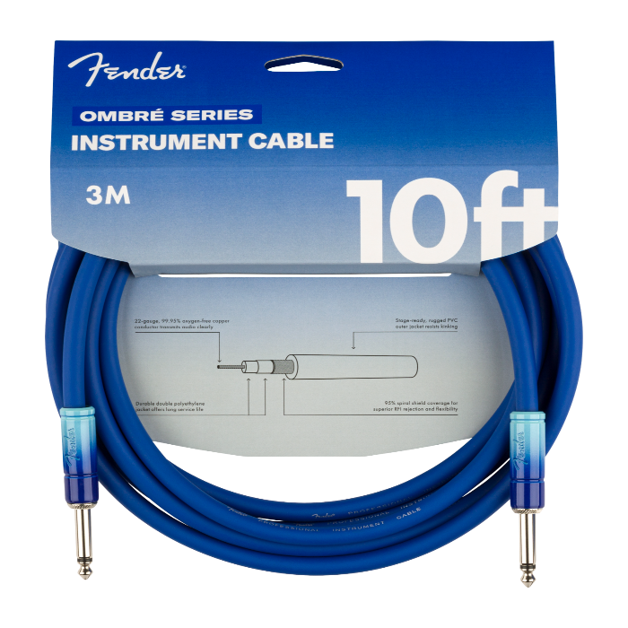 Genuine Fender Ombré Instrument Guitar Cable, Straight, 10', Belair Blue